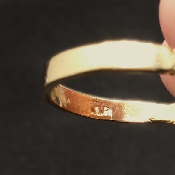 Vintage Open Heart Ring Pink Faceted CZ Stone Gold Nugget Ring Rare Art Nouveau - Picture 8 of 16